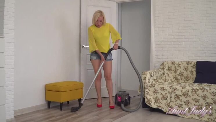 [AuntJudys] - Blonde in Heels Masturbates While Doing Chores - Tiffany Doll - Cathy Heaven