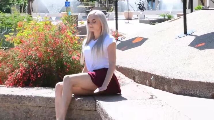 Flirtatious Blonde's Solo Upskirt Adventure