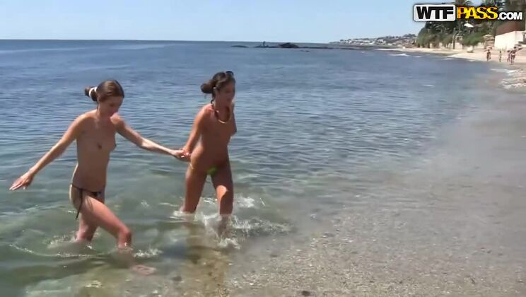 [WTFPass] - Blonde & Brunette Babes Ride Big Cock on Sunny Beach - Carol Vega