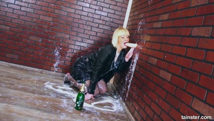 Sex Toy Fun with a Leather Lingerie Blonde MILF