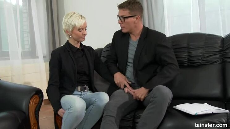 Pissing and Deepthroat with a Big Cock Blonde