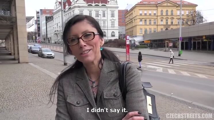 Brunette in Stockings Has Sex on Czech Streets