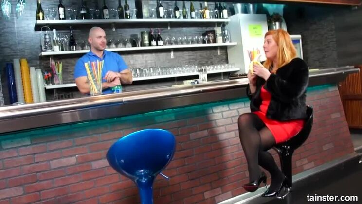 Blonde Gets Cum Shot and Pissed On by Bartender!