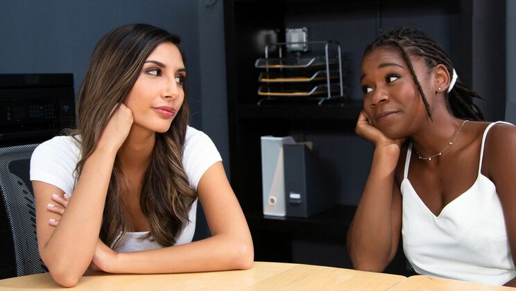 [WebYoung] - Ebony Brunette and White Brunette Lesbian Encounter - Gianna Dior - Hazel Grace