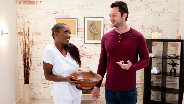 [NuruMassage] - Big Tits Ebony Girl Takes White Cock Deep - Daya Knight - Brad Sterling