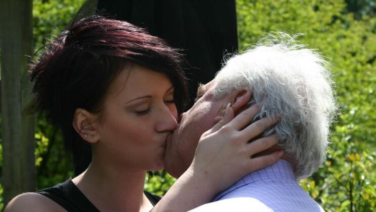 Young Brunette and Old Man Outdoor Fuck