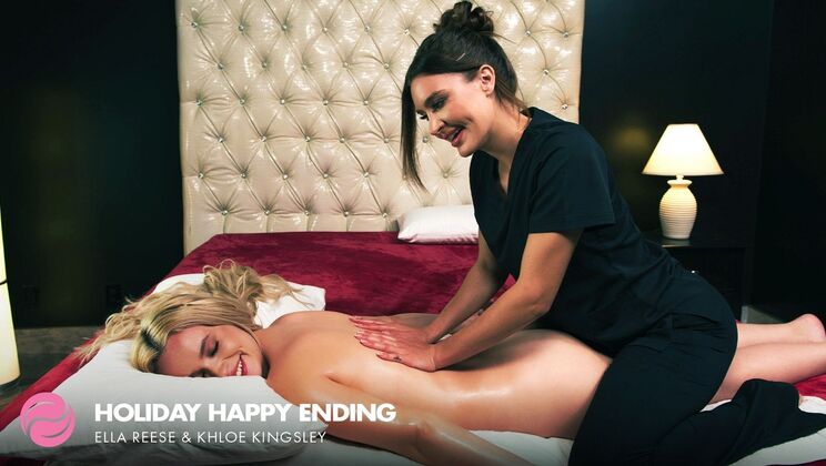 [FantasyMassage] - Blonde and Brunette Get Intimate in Happy Ending - Ella Reese - Khloe Kingsley