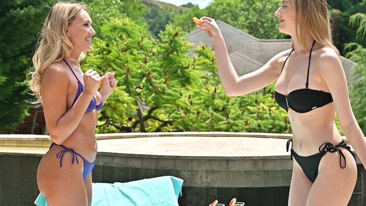 [PornWorld] - Outdoor Lesbian Sex: Blonde BFFs Share Poolside Dildo - Hello Siri3 - Polly Yangs