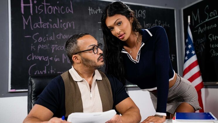 [TransSensual] - Tattooed Brunette Sucks & Fucks in Intense School Sex Scene - Dillon Diaz - Victoria Grant